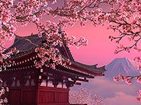 Captura de pantalla del salvapantallas 3D de Sakura floreciente. Click para agrandar