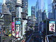 Futuristische Stadt 3D Bildschirmschoner Screenshot. Klicken zum Vergrößern.